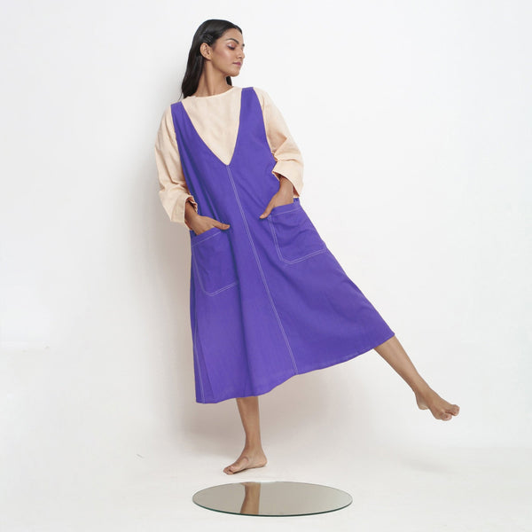 purple shift dress Royal Purple Cotton Poplin Paneled Midi Shift Dress 26