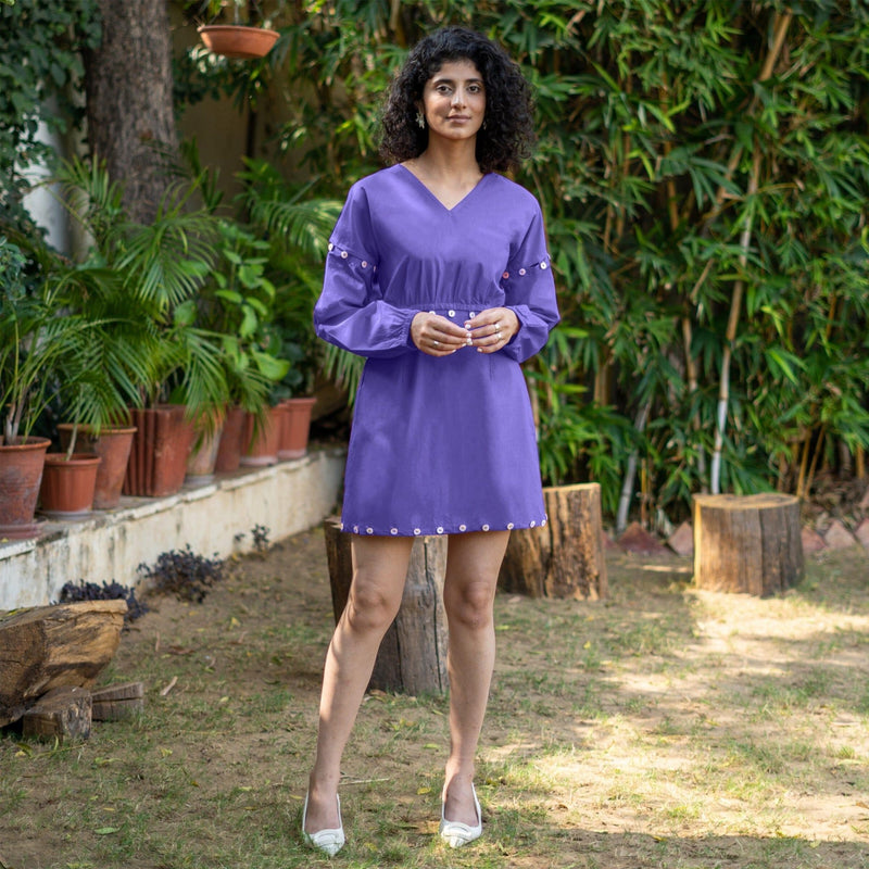 royal purple infinity dress Royal Purple Cotton Poplin V-Neck Infinity Midi Dress 26" / Custom Height (Free)