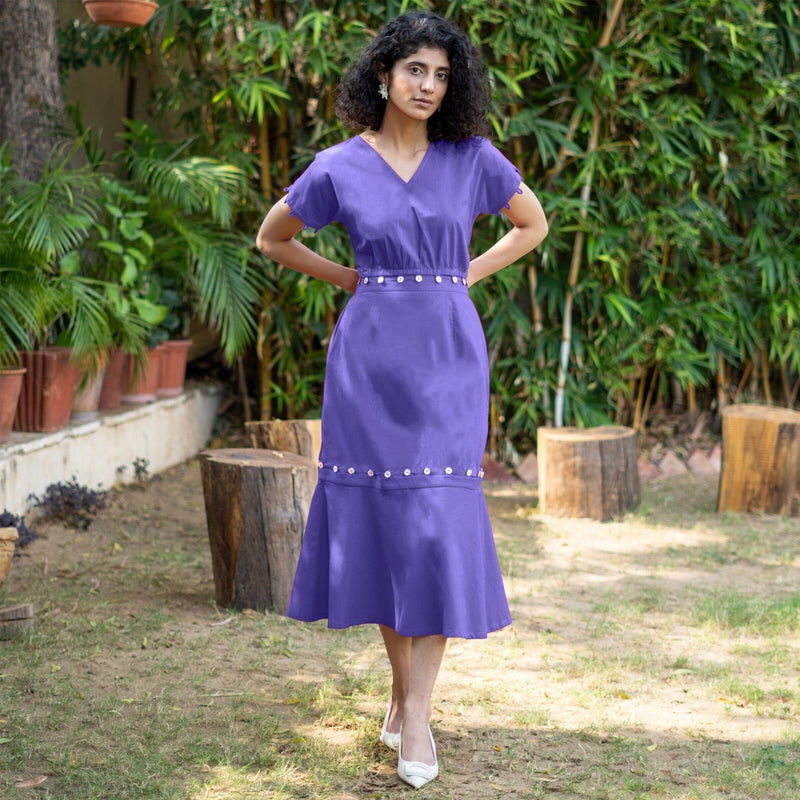 Royal Purple Cotton Poplin V-Neck Infinity Midi Dress