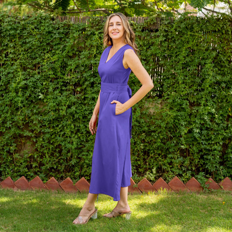 Royal Purple Cotton V-Neck Sleeveless Maxi Dress 56