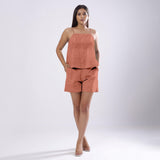 Rust 100% Linen Flared Relaxed Camisole Top