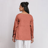 Rust 100% Linen Flared Tunic Top