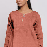 Rust 100% Linen Flared Tunic Top