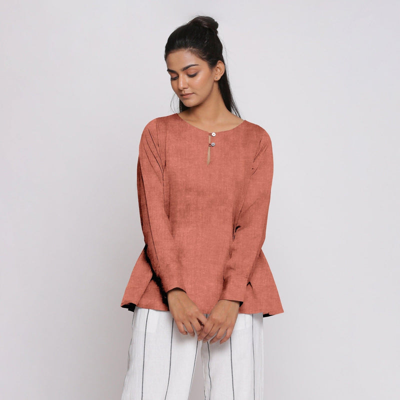 Rust 100% Linen Flared Tunic Top