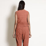 Rust 100% Linen V-Neck Frilled Godet Top