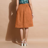 Rust Cotton Flared Elasticated Knee Length Skirt