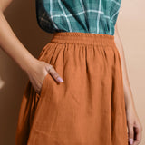 Rust Cotton Flared Elasticated Knee Length Skirt