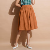 Rust Cotton Flared Elasticated Knee Length Skirt