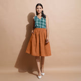 Rust Cotton Flared Elasticated Knee Length Skirt
