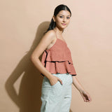 Rust Cotton Linen Camisole Crop Top