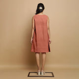 Rust Cotton Linen Hand Embroidered Knee-Length Godet Dress