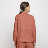 Rust Cotton Linen Mandarin Collar Full Sleeve Shirt