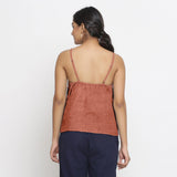 Rust Cotton Linen Relaxed Fit Spaghetti Top