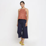 Rust Cotton Linen Relaxed Fit Spaghetti Top