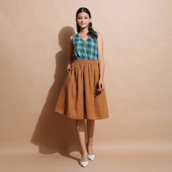 Front View of a Model wearing Handspun Cotton Muslin Flared Skirt