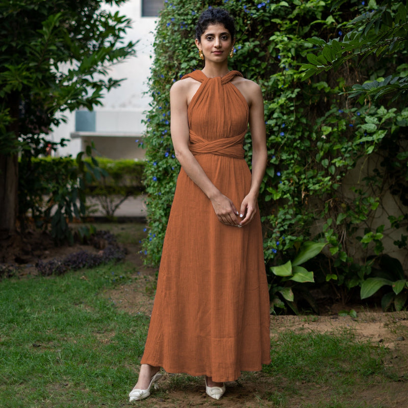 Rust Crinkled Cotton Flax Boho Infinity Drape Gown with Matching Tube 60" / Custom Height (Free) Rust Crinkled Cotton Flax Boho Infinity Drape Gown with Matching Tube 60" / Custom Height (Free)