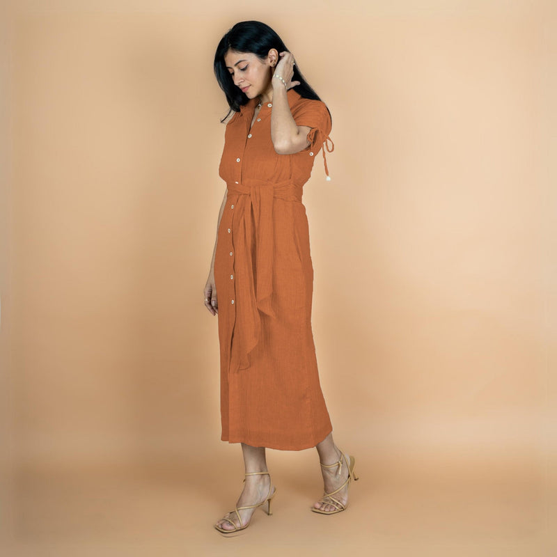 Buy Rust Crinkled Cotton Flax Boho Maxi Button-Down Shirt Dress Online at SeamsFriendly Buy Rust Crinkled Cotton Flax Boho Maxi Button-Down Shirt Dress Online at SeamsFriendly