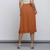 Rust Crinkled Cotton Flax Elasticated Flared Midi Skirt