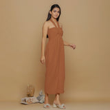 Rust Crinkled Cotton Flax High-Rise Jumpsuit