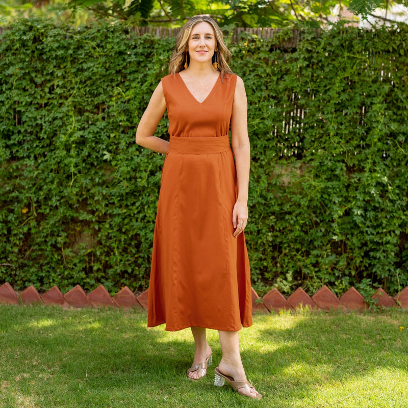 Rust Khakhi Cotton A-Line Maxi Wrap Belt Dress 38" / Tall (5'7" and above) Rust Khakhi Cotton A-Line Maxi Wrap Belt Dress 38" / Tall (5'7" and above)
