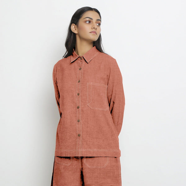 Rust Sandstone 100% Linen Full Sleeve Button-Down Shirt