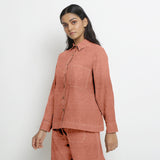 Rust Sandstone 100% Linen Full Sleeve Button-Down Shirt