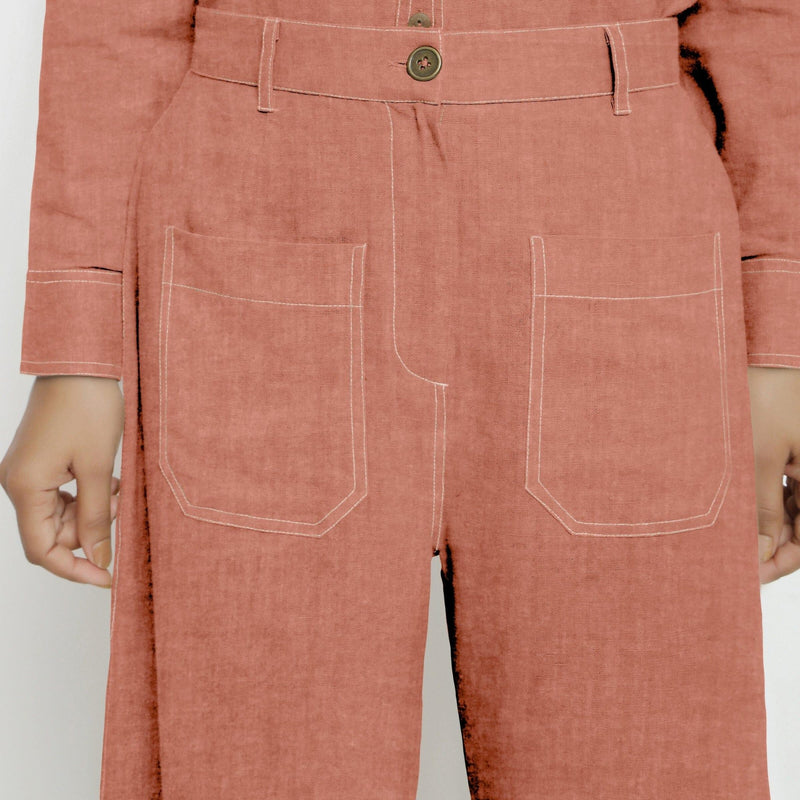 Rust Sandstone Cotton Linen Patch Pocket Wide Legged Pant