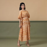 Rust Sandstone Shibori Tie-Dye Cotton Maxi Kaftan Dress