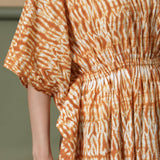 Rust Sandstone Shibori Tie-Dye Cotton Maxi Kaftan Dress