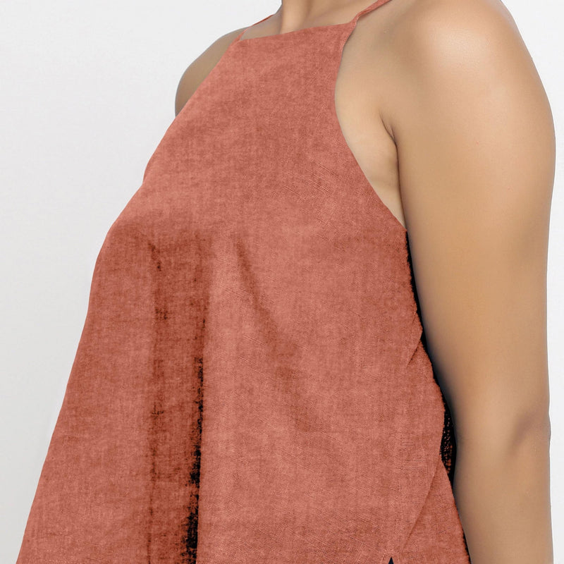 Rust Strappy 100% Linen Strap Sleeve Spaghetti Top