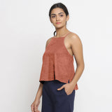 Rust Strappy 100% Linen Strap Sleeve Spaghetti Top