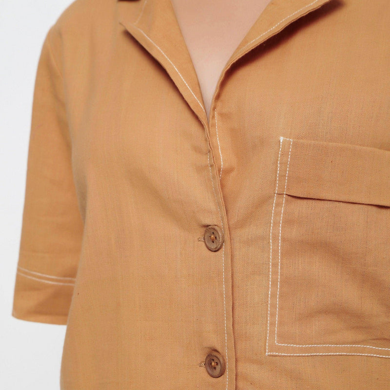 Rust Vegetable Dyed Cotton Notched Collar Crop Shirt