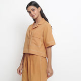 Rust Vegetable Dyed Cotton Notched Collar Crop Shirt