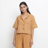 Rust Vegetable Dyed Cotton Notched Collar Crop Shirt