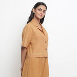 Rust Vegetable Dyed Cotton Notched Collar Crop Shirt