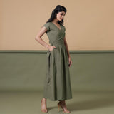 Sage Green Cotton V-Neck Maxi Wrap Dress