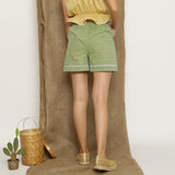 Sage Green Elasticated Handspun Cotton Mid-Rise Shorts