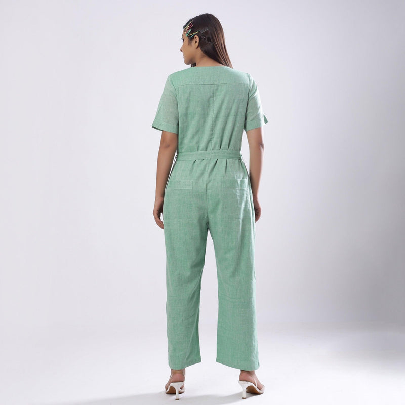 Sage Green Handspun Cotton Ankle Length Paneled Overalls