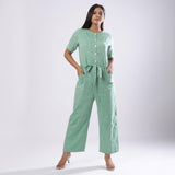 Sage Green Handspun Cotton Ankle Length Paneled Overalls