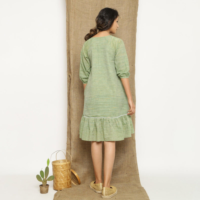 Sage Green Handspun Cotton Raglan Sleeve Knee Length Shift Dress