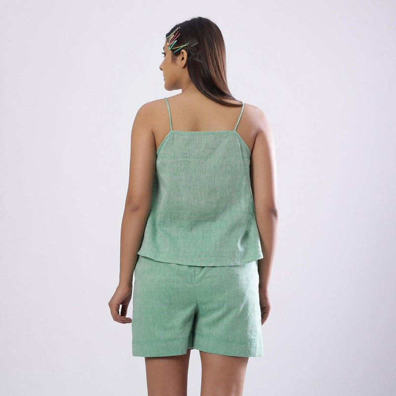 Sage Green Handspun Cotton Strap Sleeve Flared Camisole Top