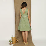 Sage Green Handspun Cotton V-Neck Paneled Short Dress