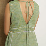 Sage Green Handspun Cotton V-Neck Paneled Short Dress