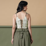 Back View of a Model wearing Moss Green Shibori Camisole Top