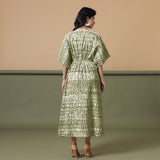 Back View of a Model wearing Olive Green Shibori Kaftan Dress