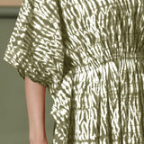 Close View of a Model wearing Olive Green Shibori Kaftan Dress