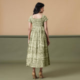 Back View of a Model wearing Light Green Shibori Elasticated Gathered Dress