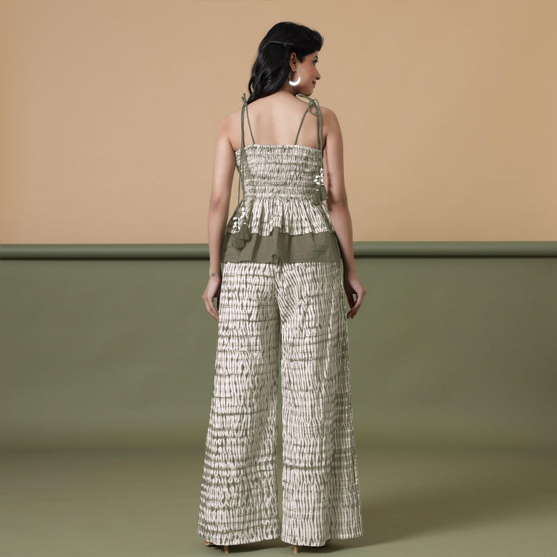 Back View of a Model wearing Light Green Shibori Tier Camisole Top