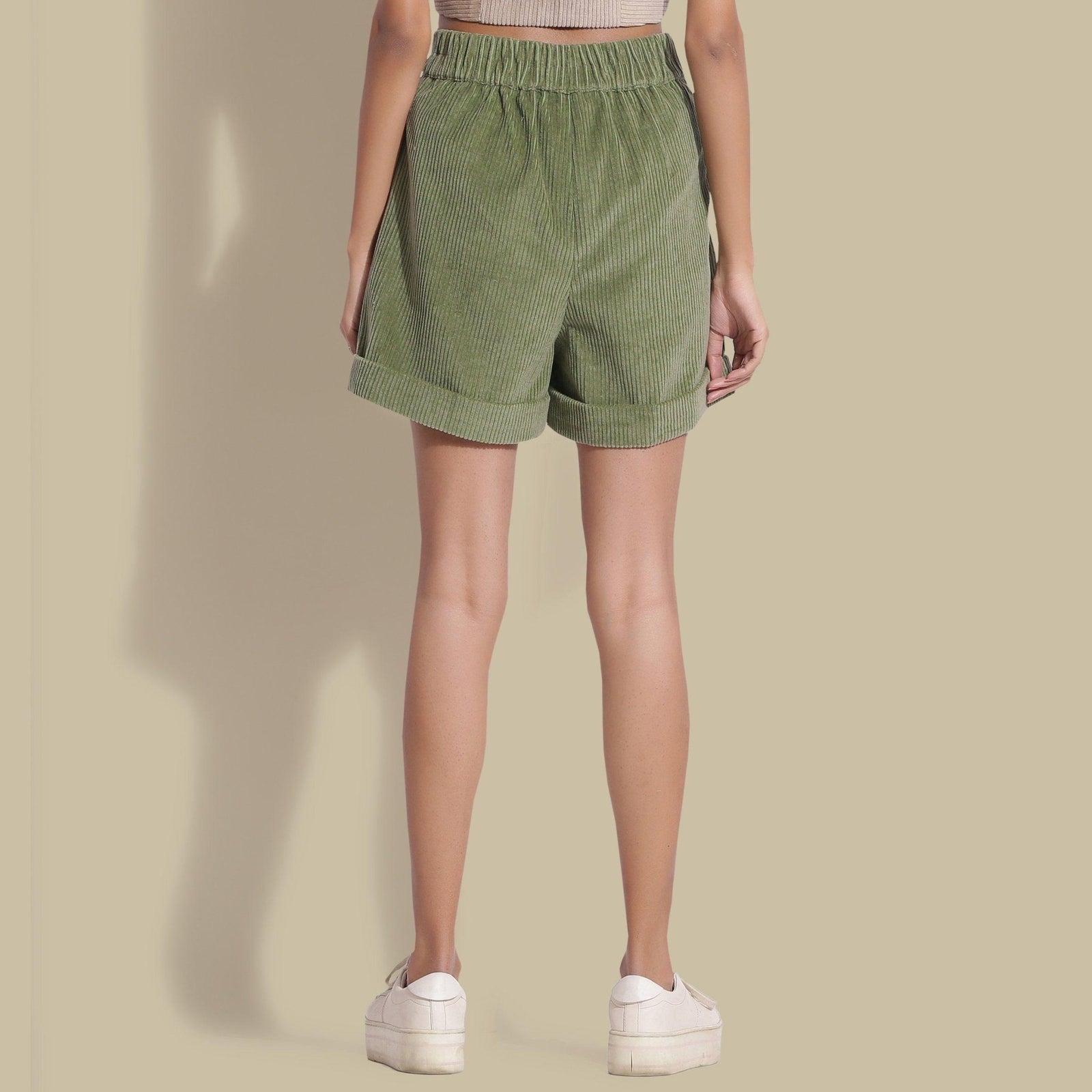 Buy Sage Green Warm Cotton Corduroy Baggy Shorts Online at