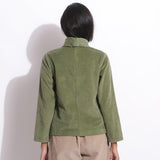 Back View of a Model wearing Sage Green Corduroy High Neck Top